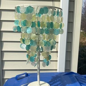 PB Teen Capiz Shell Cascade Table Lamp in Aqua, light green/seafoam & clear